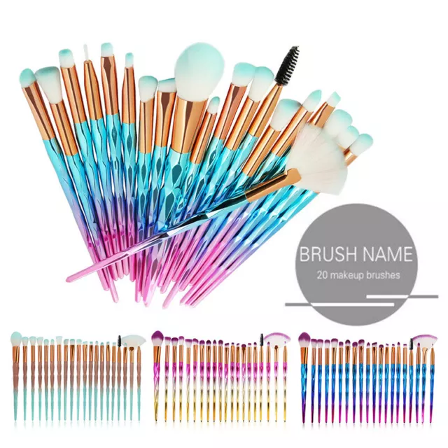 20PCS Eye Make-up Brushes Diamond Unicorn Eyeshadow Eyebrow Blending Brush Set