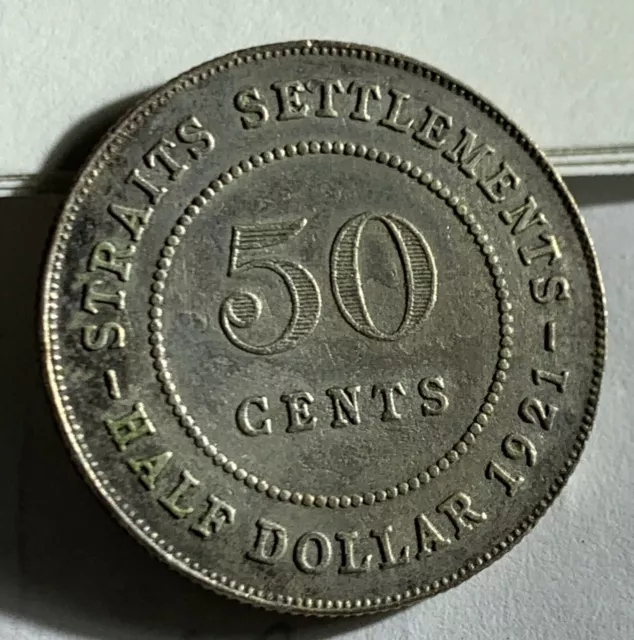 1921 STRAITS SETTLEMENTS 50 CENTS Silver Coin