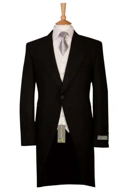 Black Wool Tailcoat Jacket Herringbone Royal Ascot Wedding Morning Dress Suit
