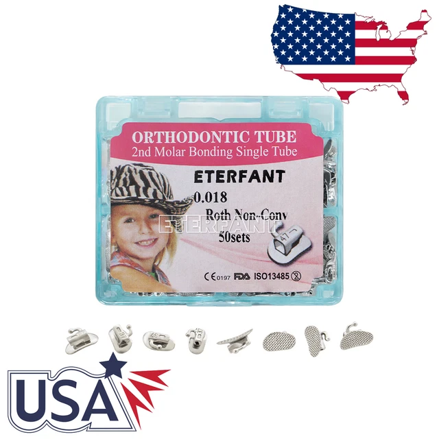 50Sets ETERFANT Dental Ortho Buccal Tubes Roth 018 2nd Molar Tube Bondable US