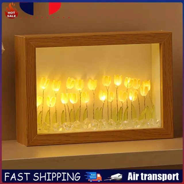 Photo Frame Tulip DIY Night Light Gift Bedside Light (20 flowers Yellow) FR