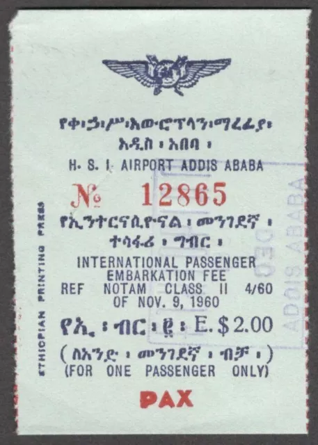 Ethiopia Airport Passenger Tax E$2.00 blue & red / pale blue PAX