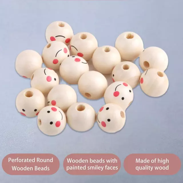 100Pcs Round Wooden Smile Face Beads Wood Loose Beads Round Spacer Beads n ew✨2
