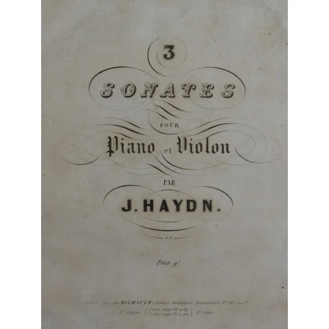 HAYDN Joseph Trois Sonates Hob XVI Piano Violon ca1850
