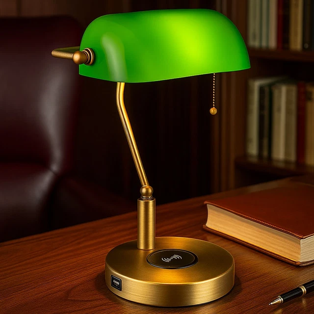 Lampe de table Banker avec abat-jour vert – Style vintage et élégance