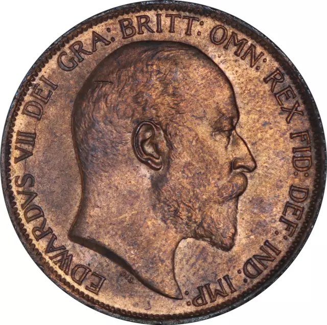 1902 King Edward VII British High Tide One Penny Coin - EF - SPINK 3990