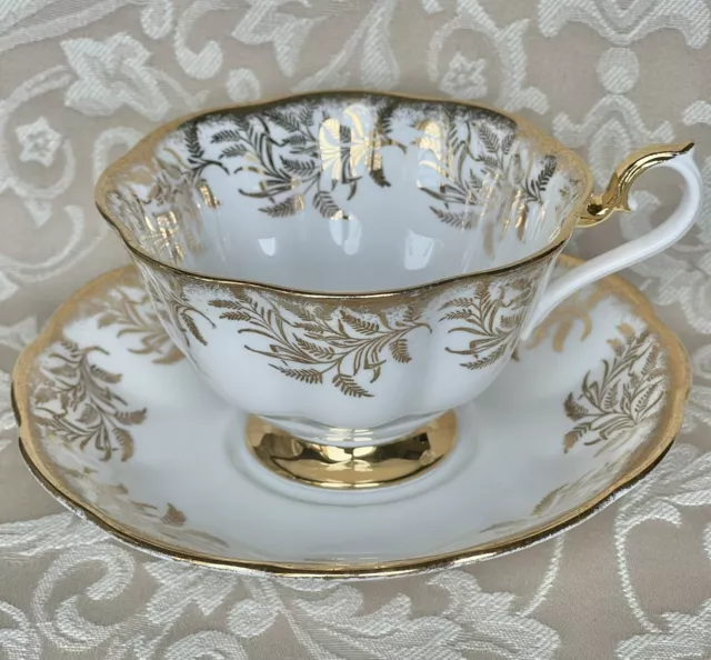 Vintage Royal Albert Heavy Gold Leaf Wide Mouth Tea Cup and Saucer.