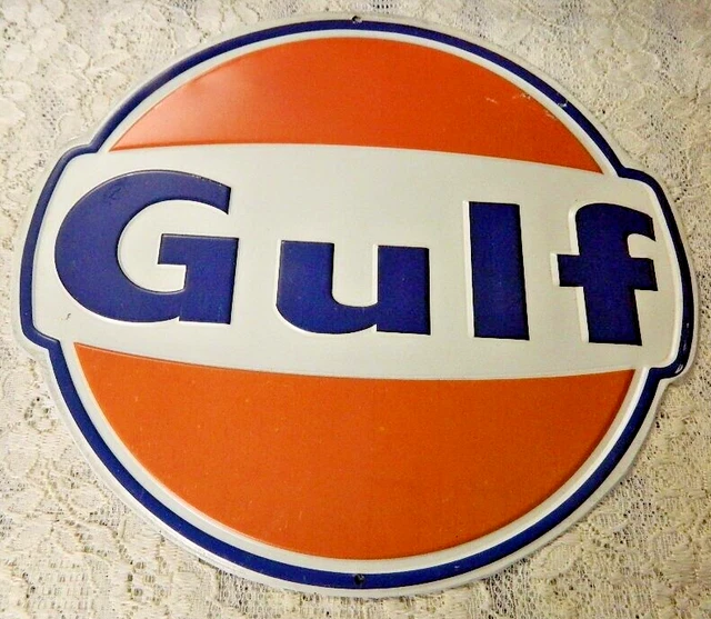 GULF OIL GASOLINE Gas Pump Round Metal Tin Sign Garage Barn Indoor ...