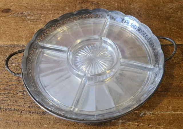 Vintage Nibbles Serving Tray Silver Plated & Glass Barker Bros Stamped