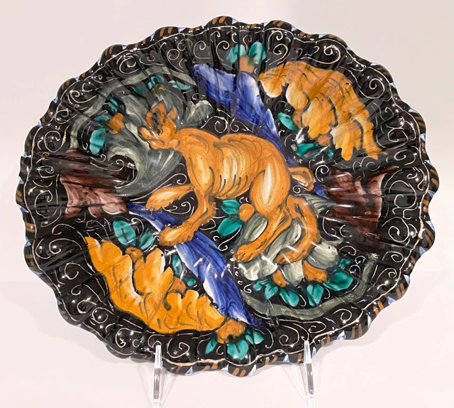 Vintage Italian Pottery Bowl Centerpiece Majolica Ferruccio Mengaroni Map Pesaro