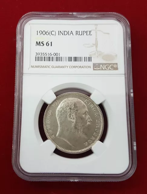 Inde Edward VII Roupie argent 1906 (c) KM-508 NGC MS61