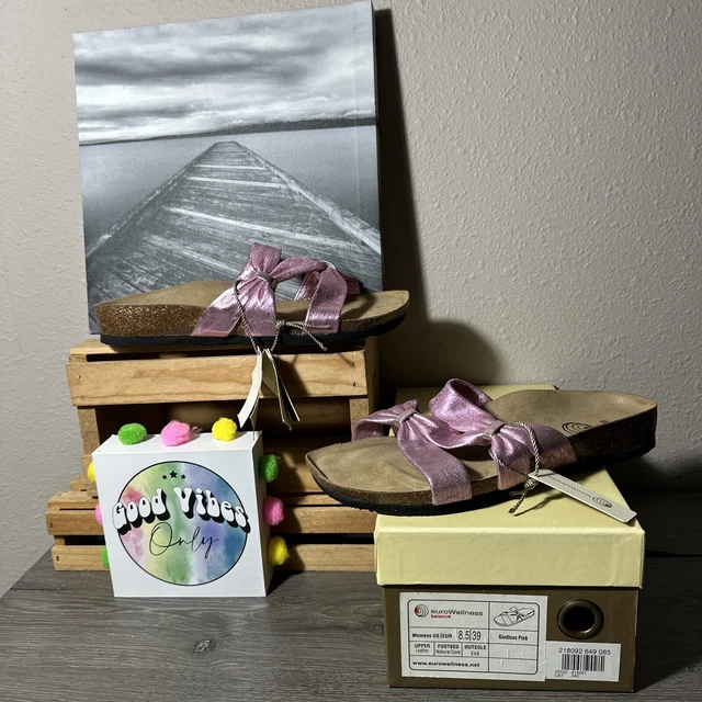 Euro Wellness Balance Gladiolus PinkMetallic Leather Sandals 8.5/39 New With Box