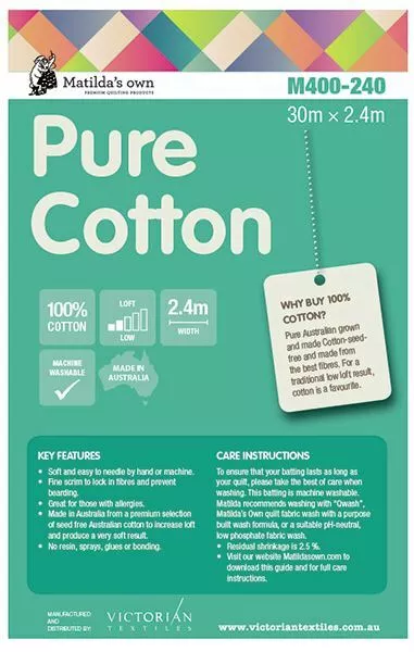 Matilda's Own Pure Cotton Wadding / Batting 240cm Wide (per metre) 2