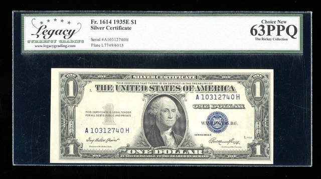 DBR 1935-E $1 Silver Fr. 1614 AH Block Legacy 63 PPQ Serial A10312740H