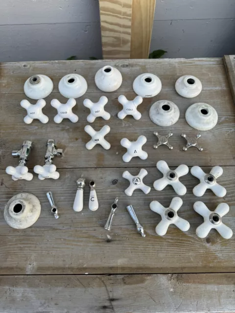 Porcelain HOT/ COLD Cross Bath/Sink Knobs Faucet Handle White Plumbing Huge Lot