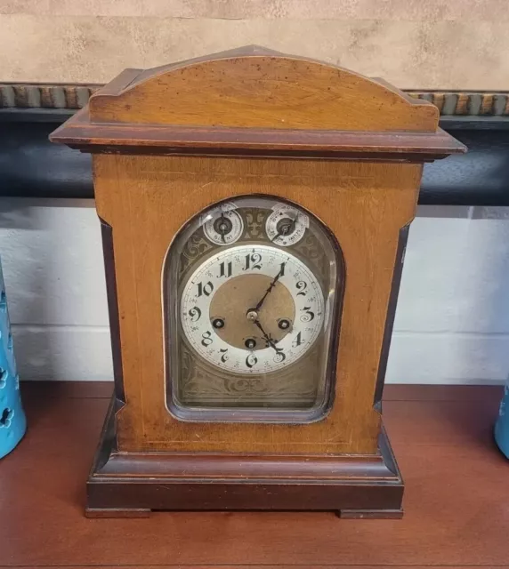 🕰Antique Junghans Wood Mahogany Westminster Chime Bracket Mantle Shelf Clock🕰