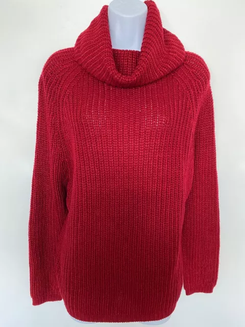 Ambiance Women's Size L Deep Red Chunky Knit Cowl neck Pullover Sweater