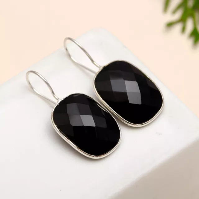 Black Onyx Gemstone Earring 925 Sterling Silver Handmade Jewelry Gift For Her