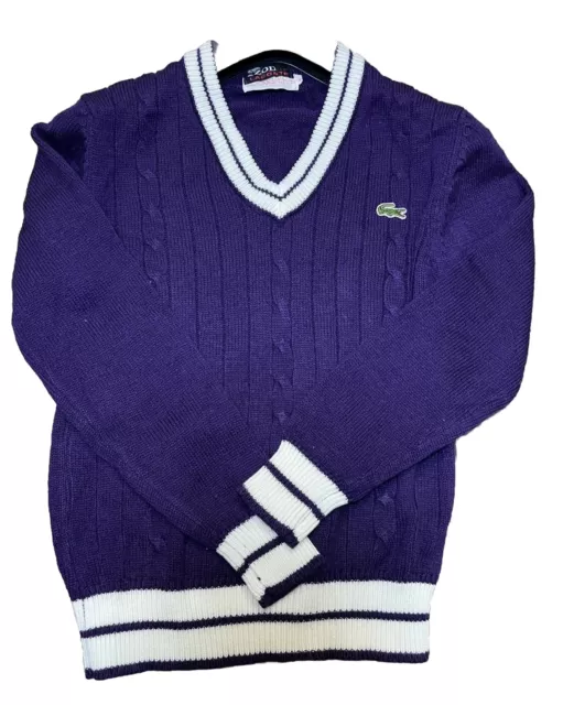 Izod Lacoste Vintage Boy’s Knit Sweater V-Neck Purple Size Youth 16