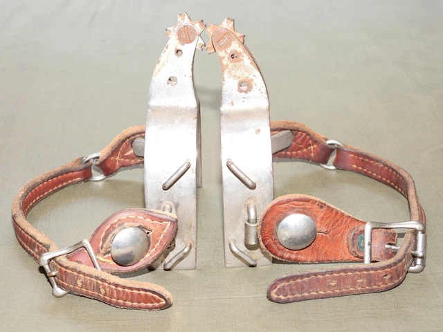 Vtg 1950s OLD WEST COWBOY RICARDO CHROME PLATED STEEL BOOT SPURS Antique RARE