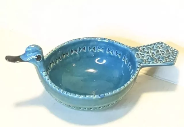 Aldo Londi Bitossi Italian Pottery Bird Turquoise Dish Bowl Figure