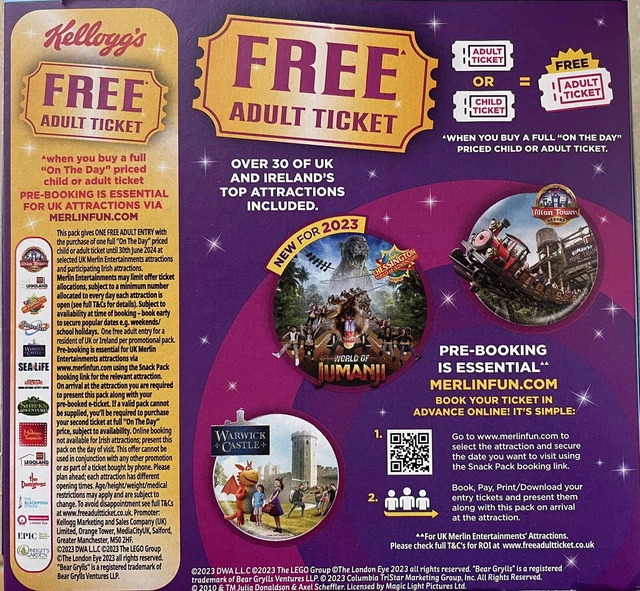 FREE ADULT TICKET Voucher Legoland&Alton Towers&Chessington etc £0.79 PicClick UK