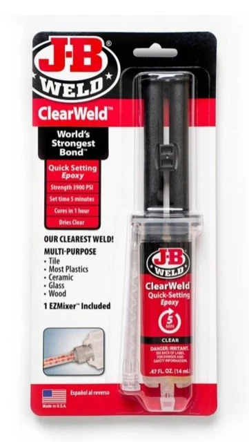 J-B Weld 50114H ClearWeld Syringe Quick Setting Epoxy 14 mL., Clear
