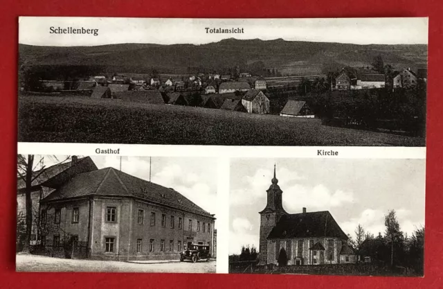 AK SCHELLENBERG bei Leubsdorf um 1910 Gasthof, Kirche und Panorama  ( 73934