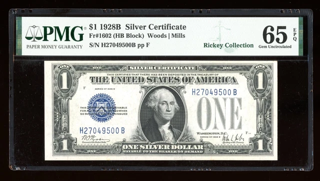 DBR 1928-B $1 Funnyback Gem Fr. 1602 HB Block PMG 65 EPQ Serial H27049500B