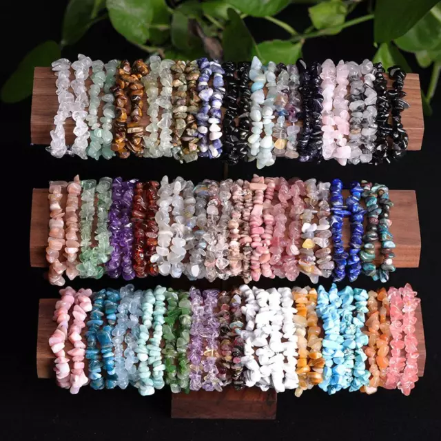 15 Pcs Gemstone Chakra Bracelets Crystal Healing Chip Gemstone Stretch Bracelets