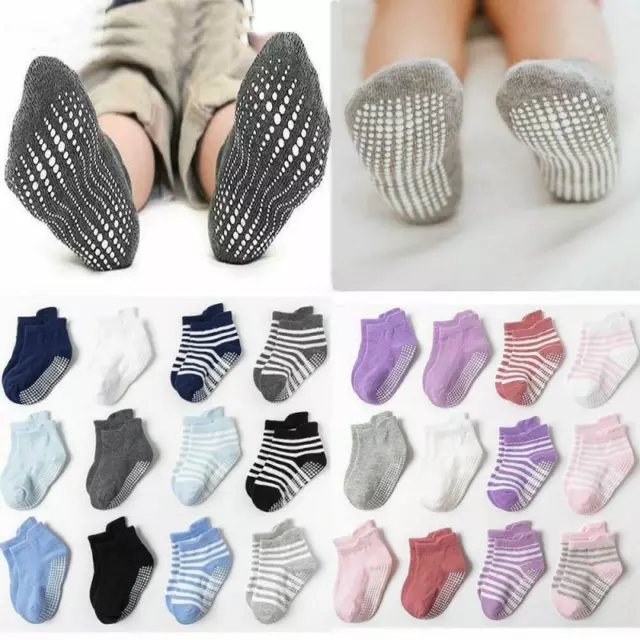 Anti-slip Non Skid Ankle Socks With Grips Toddler Kids All Seasons Cotton Socks