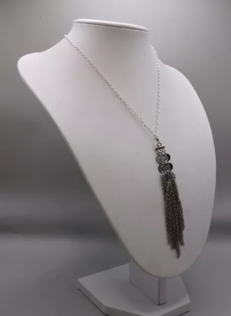 Silver Plated Necklace (16") with silver tone circle and chain tassel