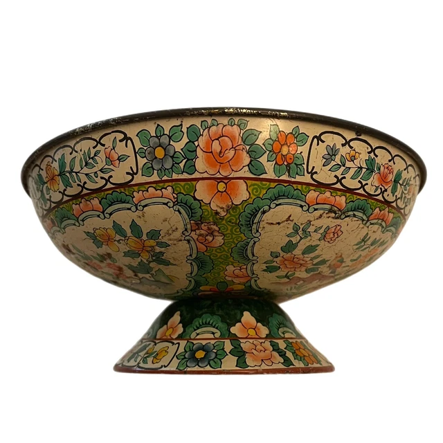 VINTAGE TIN BARET WARE ‘Ming Compote’ Bowl No. 138 Colorful Made in
