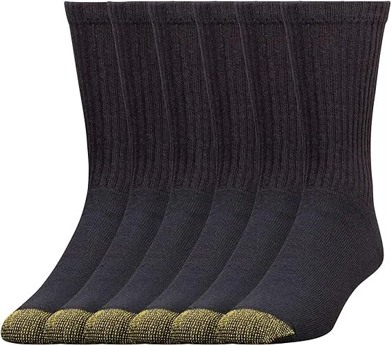 GoldToe Men's Black Cotton Crew Athletic Sock, 12 Pair Shoe Size 6-12.5