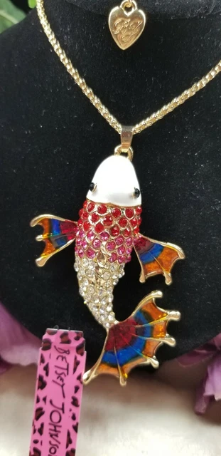 Beautiful Betsey Johnson Multicolored Enamel Fan Tail Koi Fish Pendant Necklace
