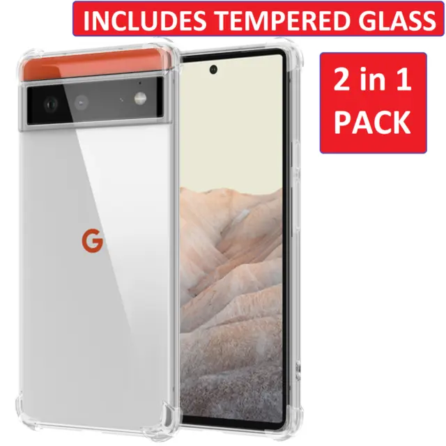 Armour Case For Google Pixel 6 Clear Cover Tough & Glass Screen Protector
