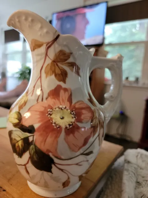 Vintage Hand Painted Ceramic Floral Pitcher