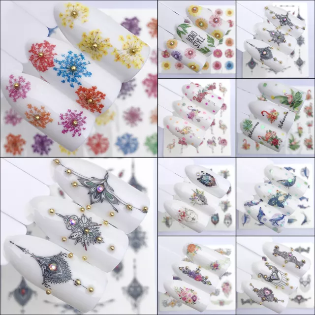 1 Blatt Blumen Nail Art Sticker Aufkleber Wasser Transfer Slider Dekoration E