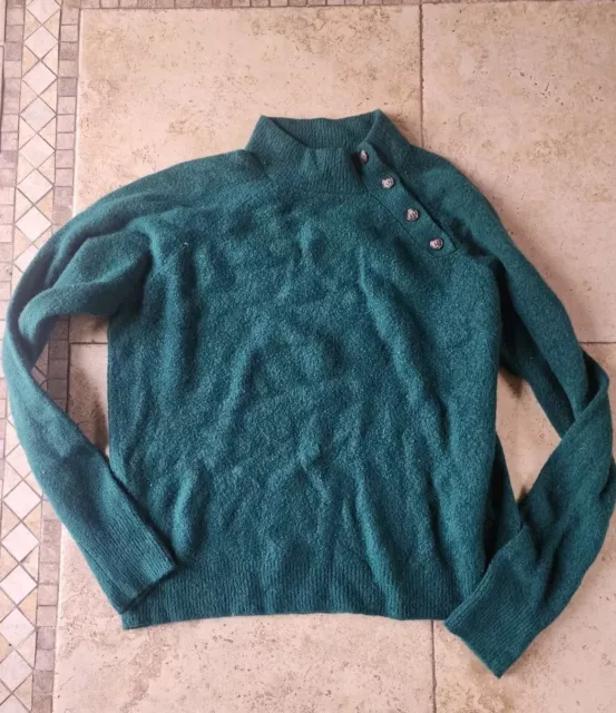 Women's J.Crew Mock Neck Green Sweater Wool Blend L