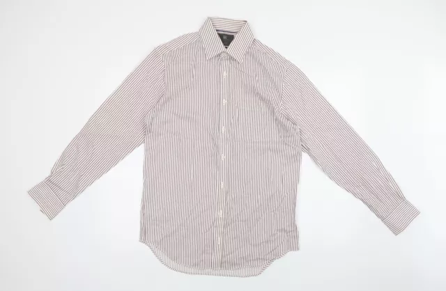 M&S Mens White Striped Cotton Dress Shirt Size 15 Collared Button