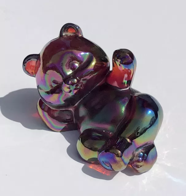 QVC Fenton Glass Reclining Bear Figurine - Red Carnival Iridized - Blank 2