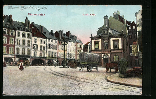 CPA Diedenhofen, la place du Marché 1913