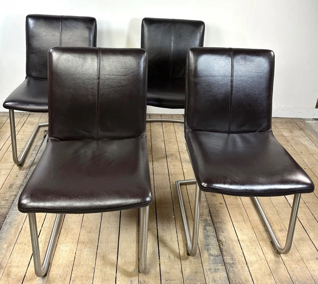Chaises Vintage en Cuir Jaune Moutarde par Roche Bobois, 1970s, Set de 3 en vente sur