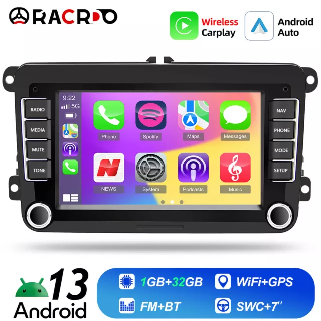 32GB For VW GOLF MK5 MK6 7" Apple Carplay Car Stereo Radio Android 13 Player GPS