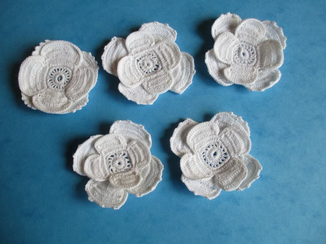 5 motifs fleurs dentelle d'Irlande faite main crochet anciens 1900 diamètre 5 cm