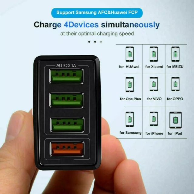 US 4 Port Fast Quick Charge QC 3.0 USB Hub Wall Home Charger Power Adapter Lot 3