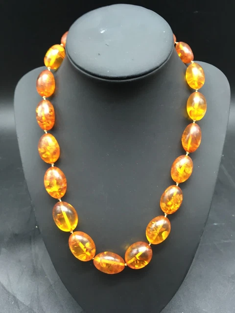 Collier Ancien En Argent 925 Et Perles D'ambre Ovale - Pièce Unique, Style Vintage