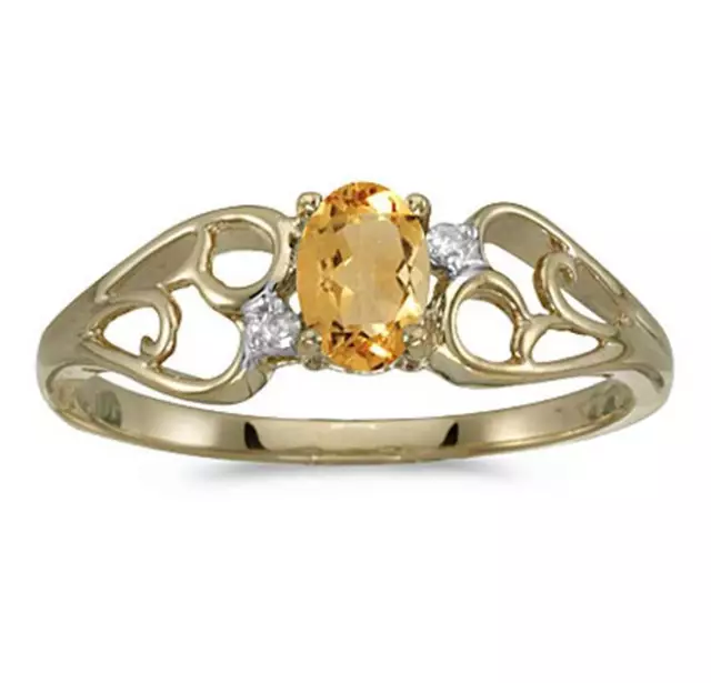 Bague en or blanc 10 carats véritable citrine naturelle et diamant véritable