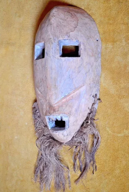 Antique African Lega Tribal Bwami Face Mask Pigment Beard Remnants Congo, Africa