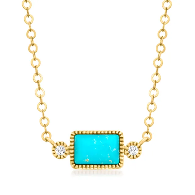 Ross-Simons Turquoise Necklace With Diamond Accents in 14kt Yellow Gold